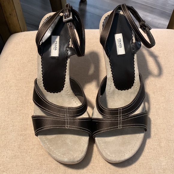 Prada Dark Brown Satin Open Toe Ankle Strap Heels size 39 - Picture 3 of 9